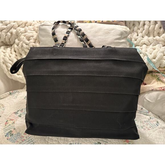 VINTAGE FERRAGAMO LARGE CHAIN LINK CANVAS TOTE BAG - Picture 2 of 9